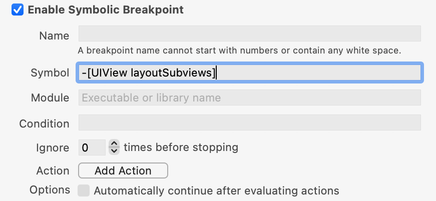 Symbolic Breakpoint
