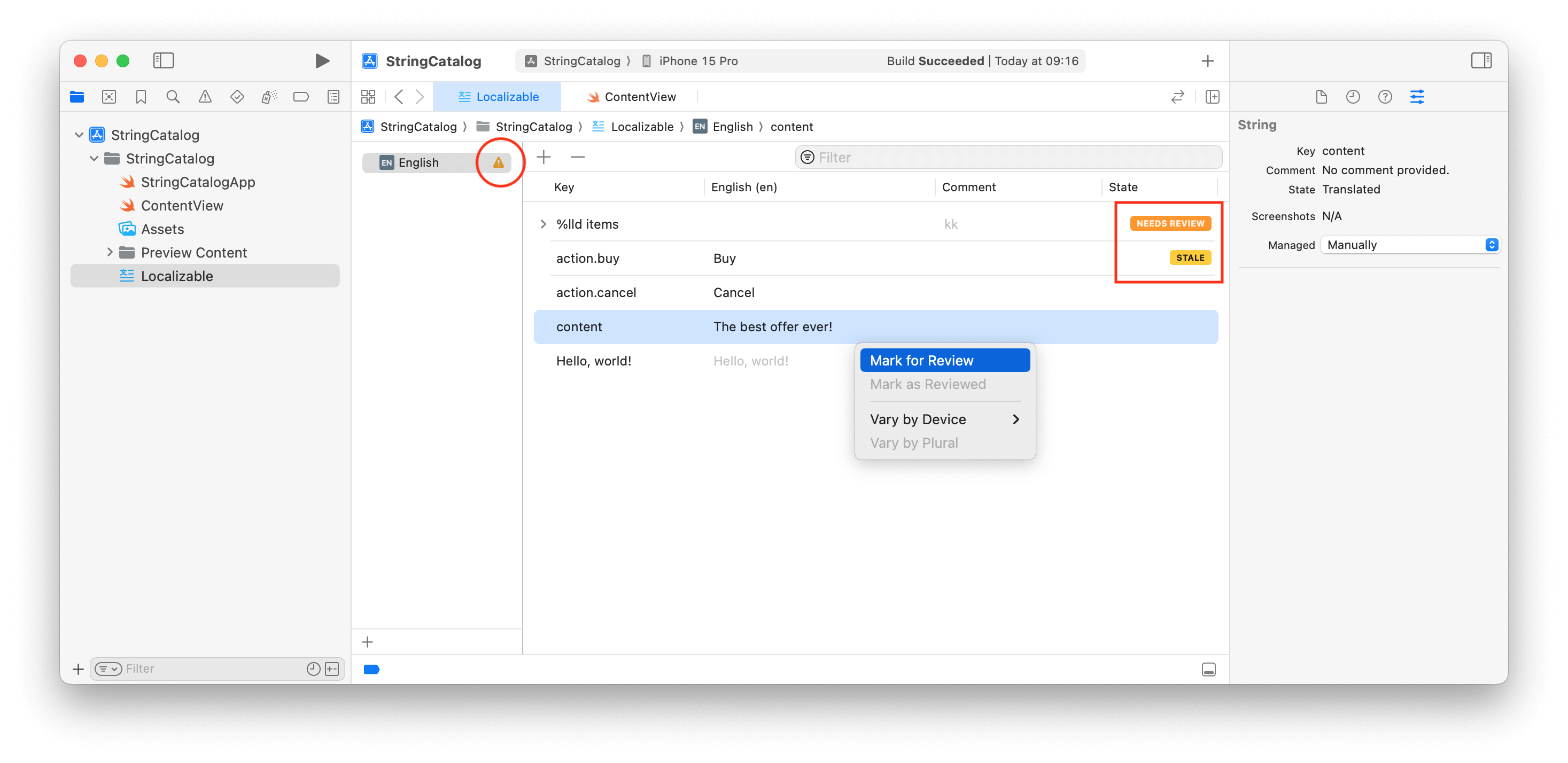 Reviewing String Catalogs